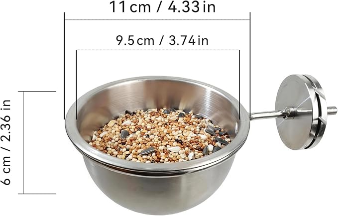 AOTU Anti Tip Stainless Steel Parrot Feeding Cups - Locking Bird Food & Water Bowls for Cage, Bird Cage Accessories for Cockatiel, Conure, Budgie, Macaw, Gray Parrot & Small Pets (L)