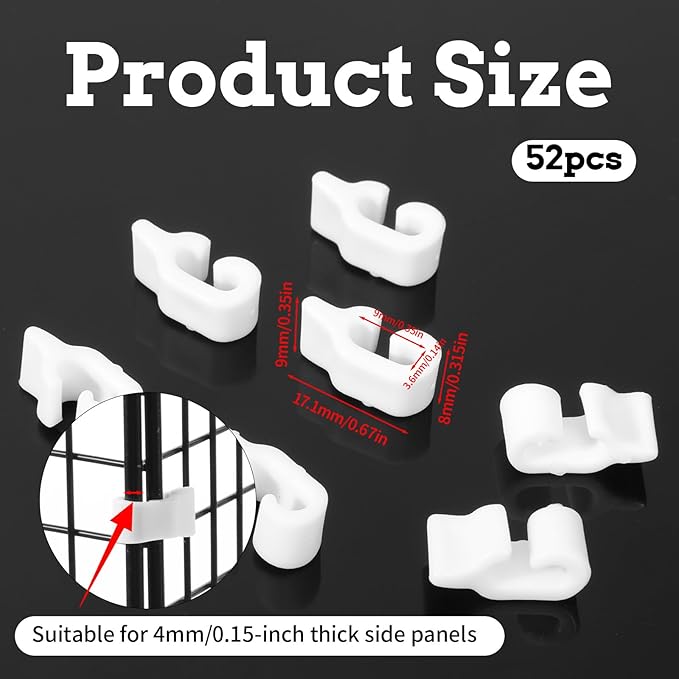 52 Pcs Wire Cage Clips Detachable Pet Cage Door Clip Cat Cages Door Latch Buckle Snap on Plastic Lock Snap Cat Fence White Rabbit Cages Connector Clamp for DIY Assembly Kitten Puppy Chicken Dog