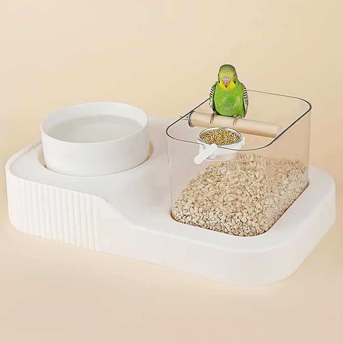 Bird Desktop Training Stand with Wood Stand, Bowls and Brush, Bird Playstand Portable Training Playground for Budgies, Cockatiels, Lovebirds,Conures, Parakeet Cage Accessories