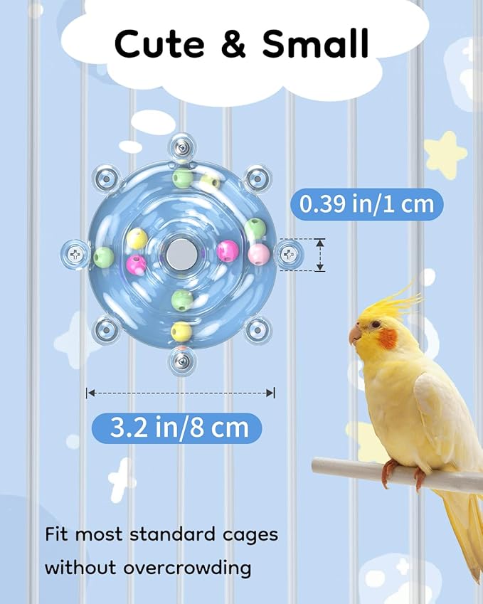 Pawfly Bird Toys for Parakeets, Colorful Spinning Wheel Chew Toy, Interactive Spinner Rattle Parrot Toys, Cockatiel Toy, Parakeet Toys, Bird Cage Accessories for Entertainment Chewing Exercise, Blue