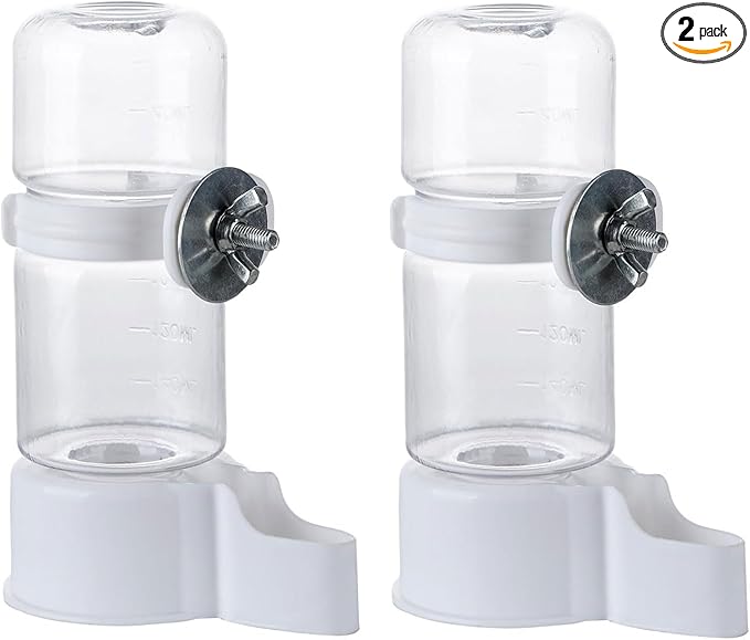 Automatic Bird Feeder and Water Dispenser, 2PCS Cage Accessories for Parrots, Budgie, Lovebirds, Parakeet, Cockatiel - Food Seed and Bottle Drinker (White 140ml)
