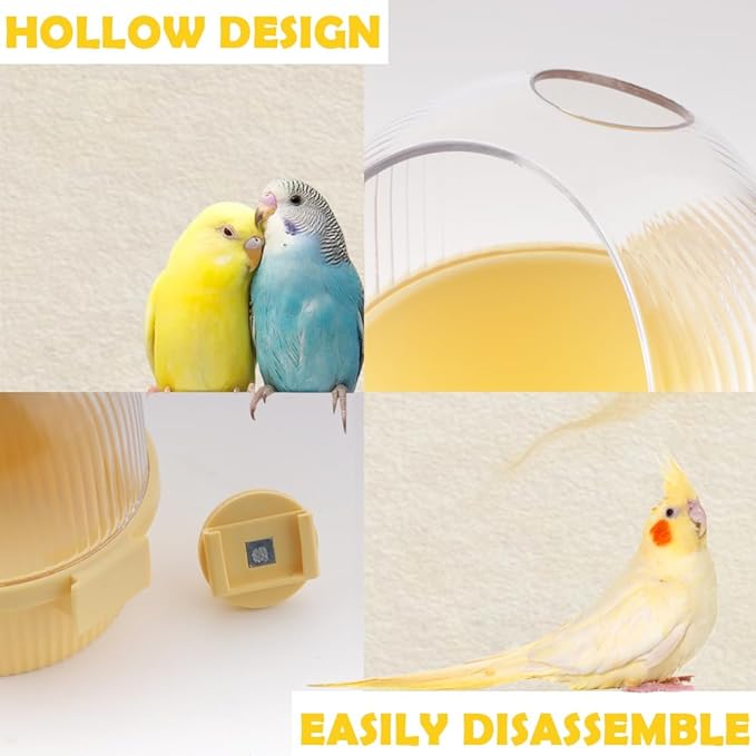 1 Pack Bird Cage Feeder No Mess Dispenser Cup with Perch for Parakeet Budgies Cockatiel Lovebird Small Birds (Yellow)