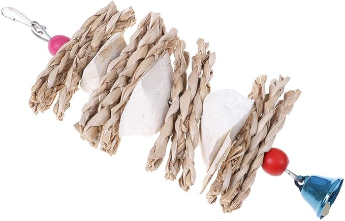 Parrot Bird Chewing Toys Dry Straw Natural Wooden Grass Chew Bite Hanging Cage Bell Swing Climb Chew Toys Parakeets,Cockatiels,Lovebirds Foraging Toys Bird Supplies