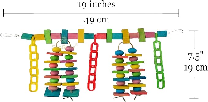 SunGrow Parrot Toy, 19" x 7.5", Colorful Wooden Beads and Metal Chain Link Hanger, Multicolored, 1 Pc per Pack