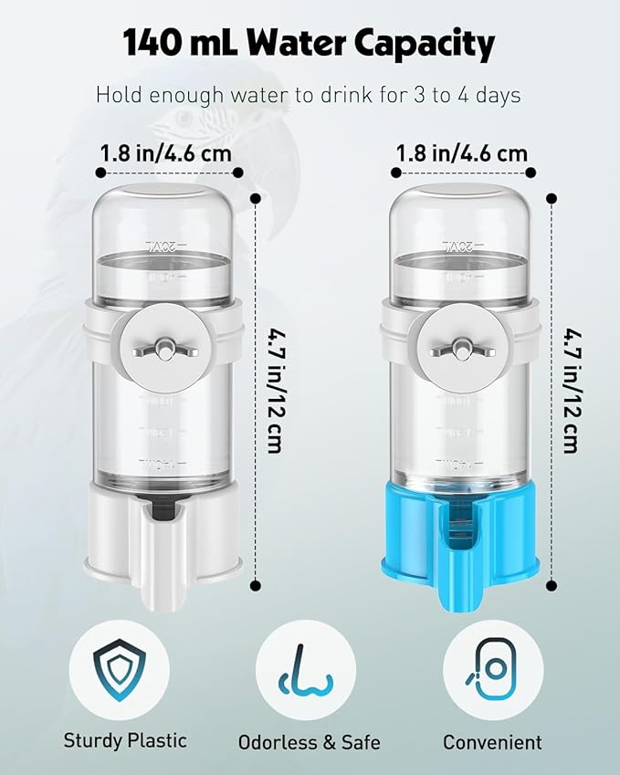 Pawfly 2 Pcs Bird Water Dispenser, Automatic Bird Water Feeder, Plastic Bird Cage Water Dispenser, White&Blue Parrot Waterer for Parakeet Cockatiel Budgie Lovebirds (Not Fit for Food Feeding)