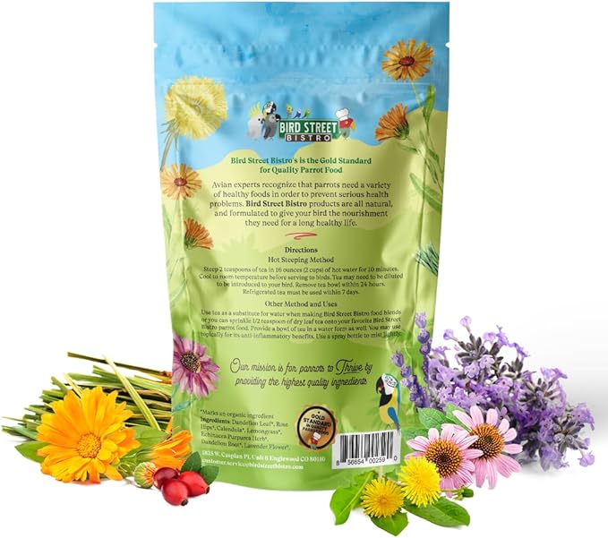 Bird Street Bistro Parrot Tea 3oz - Parakeet & Cockatiel Food Vitamin Substitute - Bird Health Supplies - Bird Food Topper