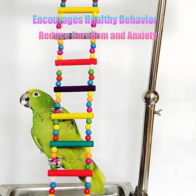 Bird Toys for Parrots Parrot Bridge, Swing Toys, and Ladders for Macaws, African Greys, Budgies, Cockatiels & Parakeets - Wooden Bird Ladder and Swing Toys for Play and Training (20Inch - 8 Ladders)