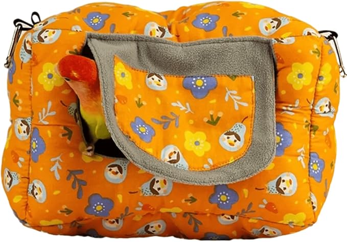 Parrot Warm House Bird Nest Winter Hanging Hammock Birds Sleeping Bed Parrot Hideway Bed Washable for Parrot Parakeet Cockatiels Budgies Lovebird (Large,Orange)