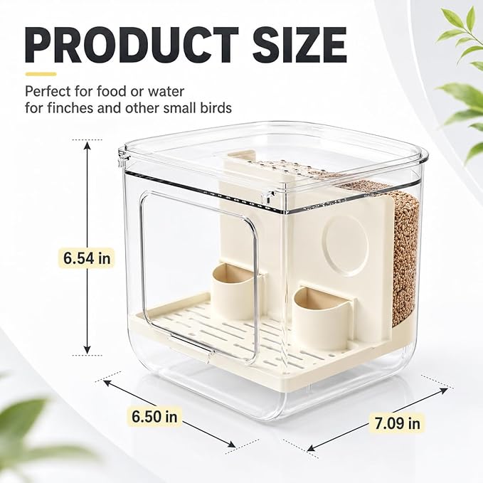 No Mess Automatic Bird Feeder, Transparent Seed Food Container for Bird Cage, Multifunctional Parrot Feeder for Budgies Lovebirds Cockatiels Canaries (1 Pack)