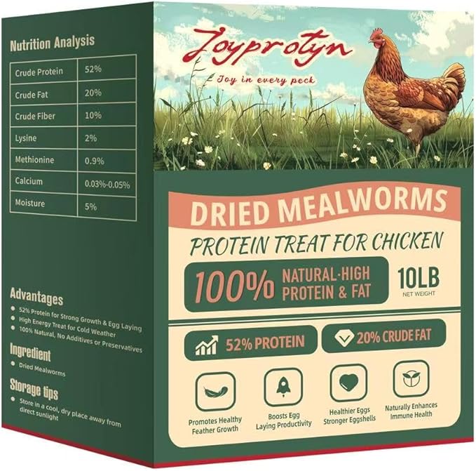 10LB Premium Non-GMO Dried Mealworms - High-Protein Natural Feed & Chicken Treats for Chickens, Ducks, Wild Birds, Quails & Reptiles - Support Egg Production & Feather Growth