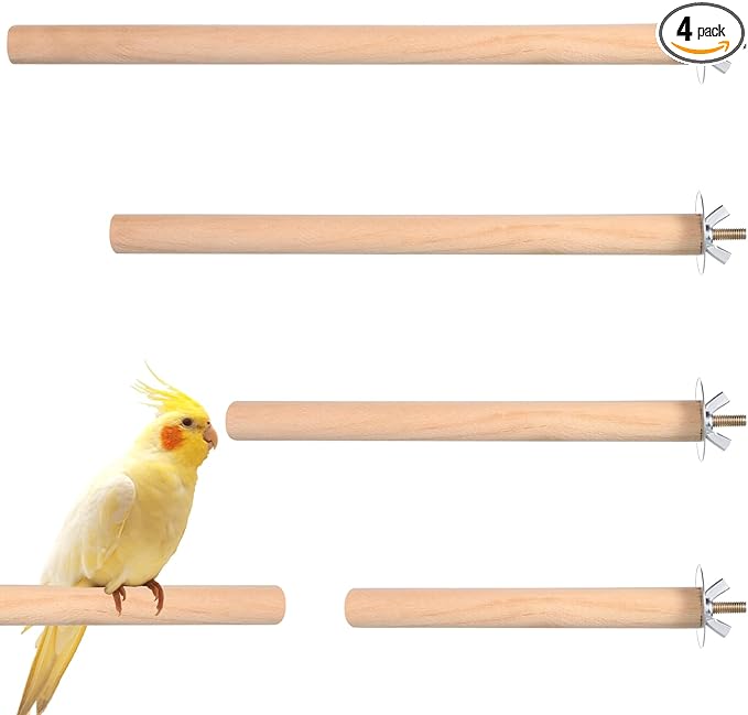 Bird Perch Wooden Parrot Perchs Stand, 4PCS Parrot Perches Toys Wood Perches with Different Widths Bird Cage Toys Cage Accessories for Macaws, Small Parakeets, Conures, Budgies, Finches
