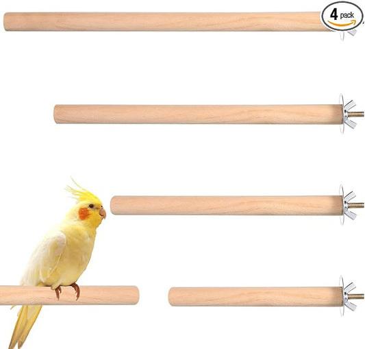 Bird Perch Wooden Parrot Perchs Stand, 4PCS Parrot Perches Toys Wood Perches with Different Widths Bird Cage Toys Cage Accessories for Macaws, Small Parakeets, Conures, Budgies, Finches