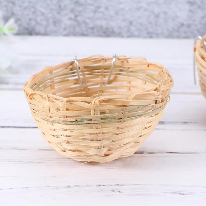 Ipetboom Birdcage 5Pcs Bird, Bamboo Cage with Hook Finch Hut House Hatching Breeding Cave for Canary Swallow Finch Parakeet Cockatiel, 10x10x6cm House