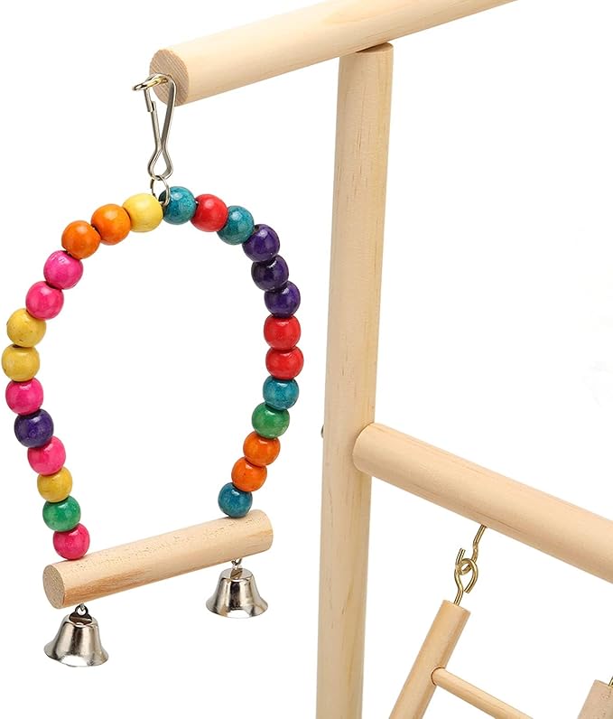 Bird Playground, Bird Play Stand Wood Gym Playpen Ladder Chewing Toys with Feeding Cups Exercise Activity Center