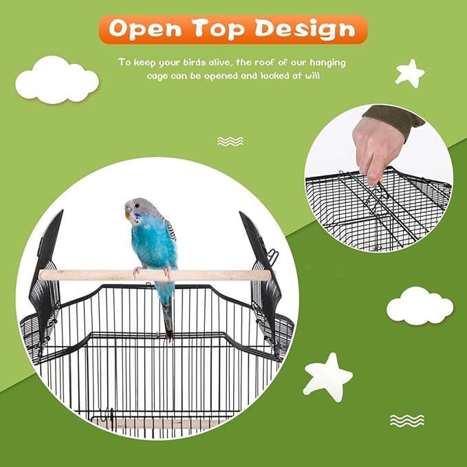 BestPet 64 inch Wrought Iron Bird Cage for Parakeets Medium Small Parrots Parakeet Cage with Detachable Rolling Stand & Play Open Top for Cockatiels Lovebird Finches Canaries (Black)