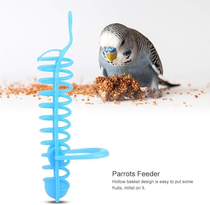 TOPINCN Parrots Feeder Basket, Hollow Basket Food Fruit Feeding Perch Stand Hanging Fruit Vegetable Millet Container Birds Feeders Blue