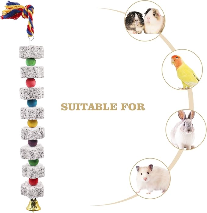 2 Pack Large Chicken Chewing Toy, Chick Beak Grinding Calcium Stone with Bells, Cage Accessories for Bird Parrot Cockatiel Parakeet Budgies Rat Hamster Rabbit Bunny African Grey Guinea Pig Chinchilla