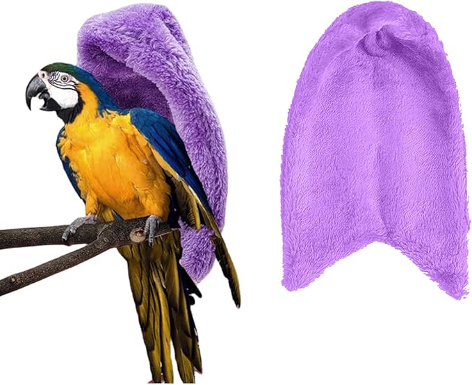 Suxgumoe Comfort Corner Fleece Bird Blanket, Bird Parrot Nest Hanging Toy, Warm Bird Nest for Cage, Hanging Hammock Toy for Parakeet Cockatiel Pigeon (Large, Purple)