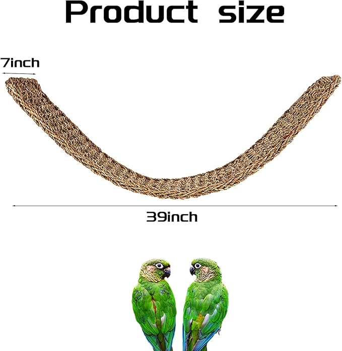 39 x 7 Inches Seagrass Mat, Natural Grass Woven Bird Net Hammock Mat, Climbing Rope Ladder Chew Toy, Cage Accessories for Parrots, Psittacines, Cockatiels, Hamsters, Lovebirds, Mice (2 Pack)