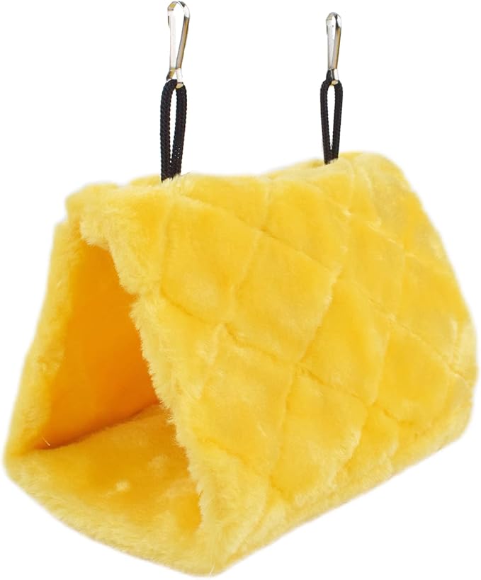 Pet Bird Nest Hammock Hanging Cave Cage Plush Snuggle Happy Hut Tent Bed, Yellow (Small (6.7" L x 3.9" W x 5.1" Th))