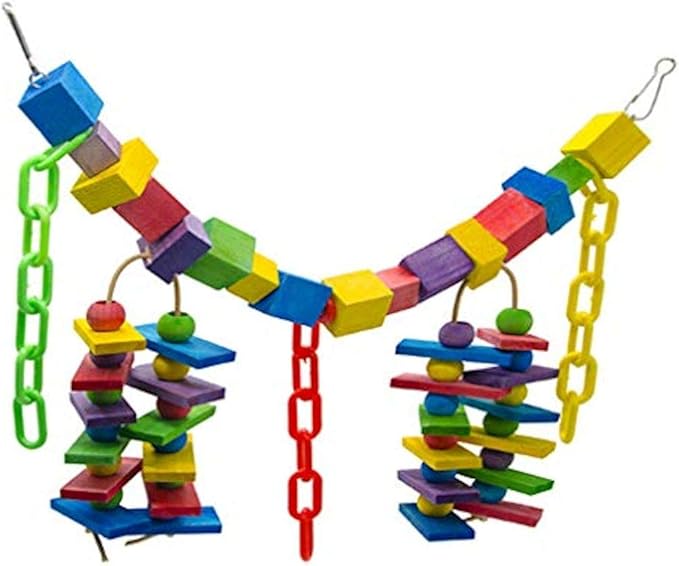 SunGrow Parrot Toy, 19" x 7.5", Colorful Wooden Beads and Metal Chain Link Hanger, Multicolored, 1 Pc per Pack