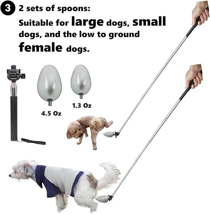 Dog Urine Sample Catcher，Telescopic Dog Pee Sample Collector，Pet Urine Stick for Small Large Female Dogs (Grayspoon&4bottles)
