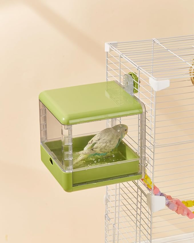 septillar Bird Feeder and Bath for Cage, Hanging Bird Bathtub Bath Shower Box Bowl, Bird Cage Accessories Suitable for Small Medium Birds, Parrots, Lovebirds, Finches, Parakeets, Mannikin (White)