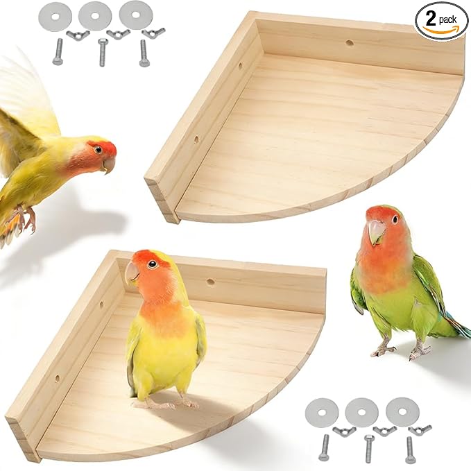 2 Pack Bird Wooden Perch Stand Platform Rack Rest Stand Toy for Bird Parrot Parakeet Conure African Greys Cockatoo Budgies Macaw Lovebird Finch Canary Hamster Gerbil Rat Mouse Cage Shelf Toy