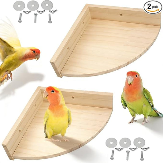 2 Pack Bird Wooden Perch Stand Platform Rack Rest Stand Toy for Bird Parrot Parakeet Conure African Greys Cockatoo Budgies Macaw Lovebird Finch Canary Hamster Gerbil Rat Mouse Cage Shelf Toy
