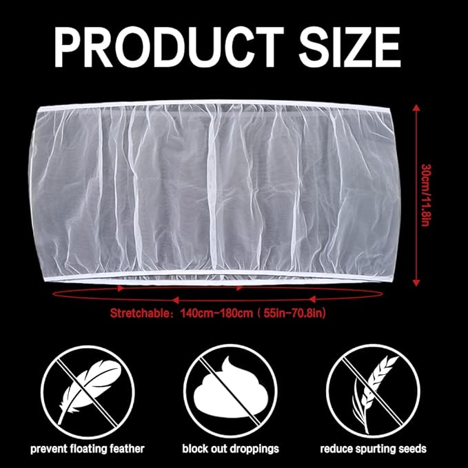 Soft Airy Bird Cage Net Cover, Bird Cage Seed Catcher, Skirt Guard Gauze Birdcage Mesh Netting for Round Square Cages, Reuseable (White, L)