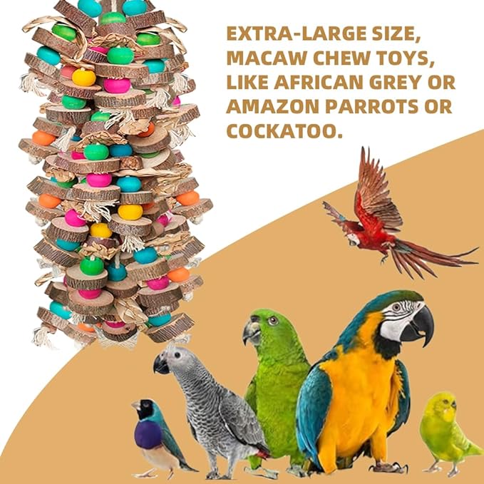 Extra Large Bird Parrot Toys- 19.7 inch Multicolored Natural Wooden Block Parrot Chewing Toy Suggested for Macaws cokatoos, African Grey and a Variety of Amazon Parrots. (Large Size)