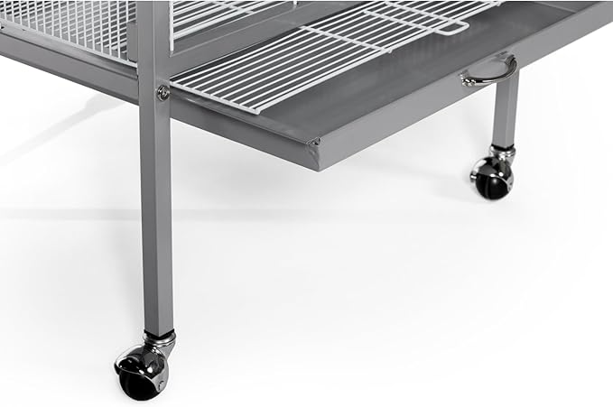 Prevue Pet Products Aviary Large Flight Cage - Powder‑Coated Standing Metal Bird Cage with Wheels, Perches, Feeders & Removable Tray, Ideal for Parakeets, Cockatiels, Canaries & Small Birds - Grey