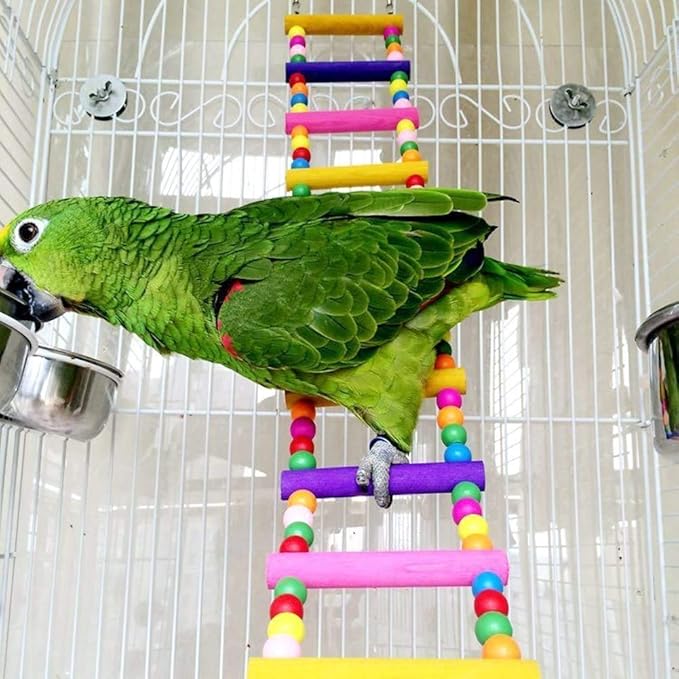 Litewoo Bird Ladder Toy Climbing Bridge Wooden Parrot Swing for Parakeet Cockatiel African Grey Lovebird Finch Budgie Cockatoo Conure Amazon Cage Accessories