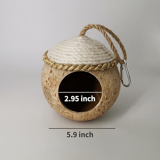 Nest for Birds Bird Nest House Natural Coconut Shell Simulation Birdhouse Grass Bird Hut Parakeet Nesting Box (Straw Rope Wood
