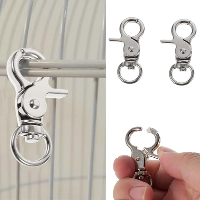 8 Pcs Bird Cage Lock Bird Cage Lobster Clasp, Birdcage Lock Birds Cage Clip Dove Cage Door Keychains Swivel Clip Rabbit Cage Door Locks Purse Hooks to Rotate Shackle Stainless Steel Iron Wire