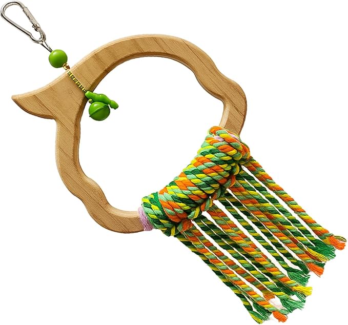 Bird Swing for Conures – Extra Strong Natural Wood and Rope Hanging Toy for Medium-Sized and Small Birds,Cage Perch Accessory for Parakeets,Cockatoos,Parakeets,African Greys,Budgerigar,Lovebird