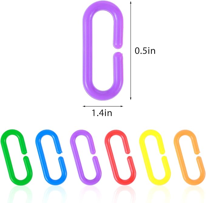 590 Pcs C-Type Plastic Chain Links, Rainbow Plastic Chain Links & Toys - Interlocking C-Clip Bird Cage Accessories for Parakeets, Sugar Gliders, Small Pets (Climbing/Swinging Toys)