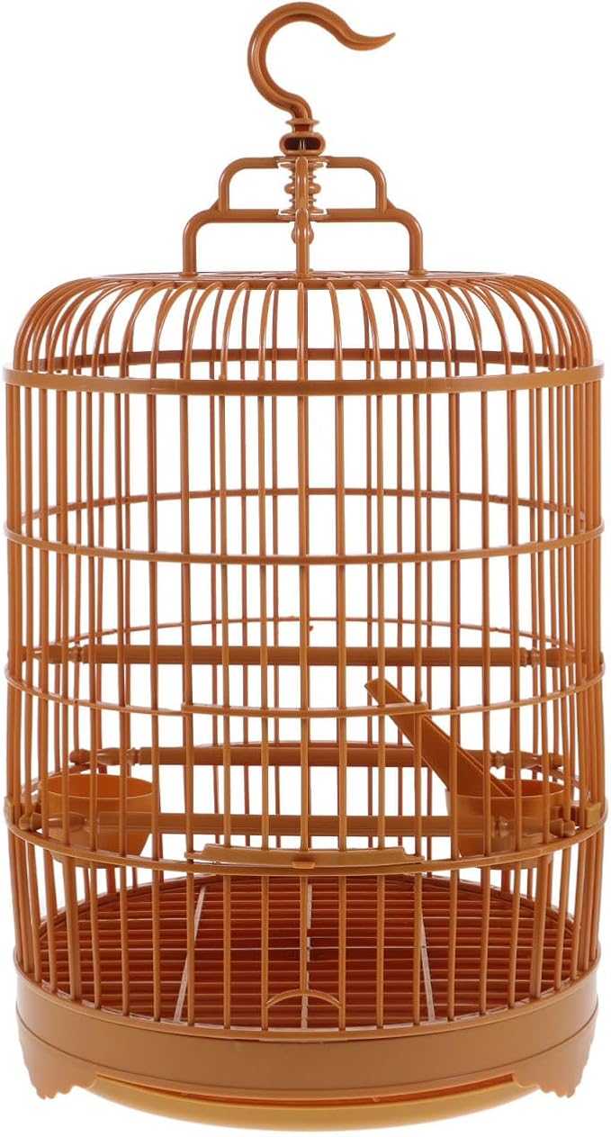 Toddmomy Round Plastic Bird Cage with Hanging Hook and Standing Pole for Parakeet Budgie Cockatiel Lovebird Small to Medium Birds 17.71X9.84X9.84In