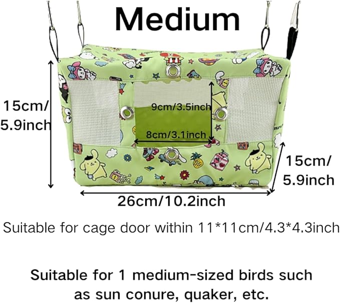 Large Spring Summer Breathable Bird Nest House, Bird Bed for Cage, Parrot Nest Snuggle Shed Hut for Four Seasons, Easy to Install for Quaker Lovebirds (Medium,Green)