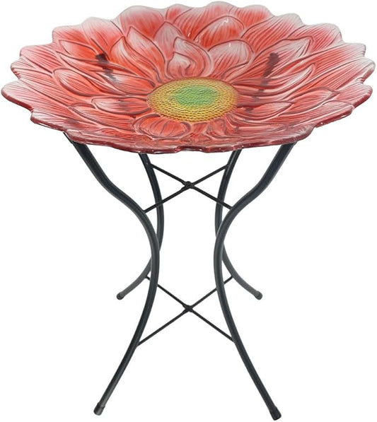 Briarwood Lane Red Daisy Glass Birdbath