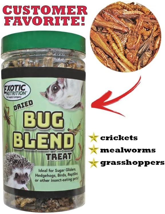 Bug Blend - Healthy High-Protein Dried Insect Treat - Crickets, Mealworms, Grasshoppers - Sugar Gliders, Hedgehogs, Squirrels, Chickens, Skunks, Opossums, Marmosets, Parrots, Birds (1.71 oz.)