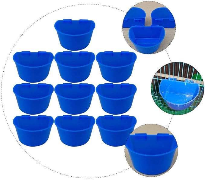 POPETPOP 10pcs Semicircle Plastic Birds Feeder Bowl for Pigeons Parrots Birds Water and Food Feeding Cups Easy to Install