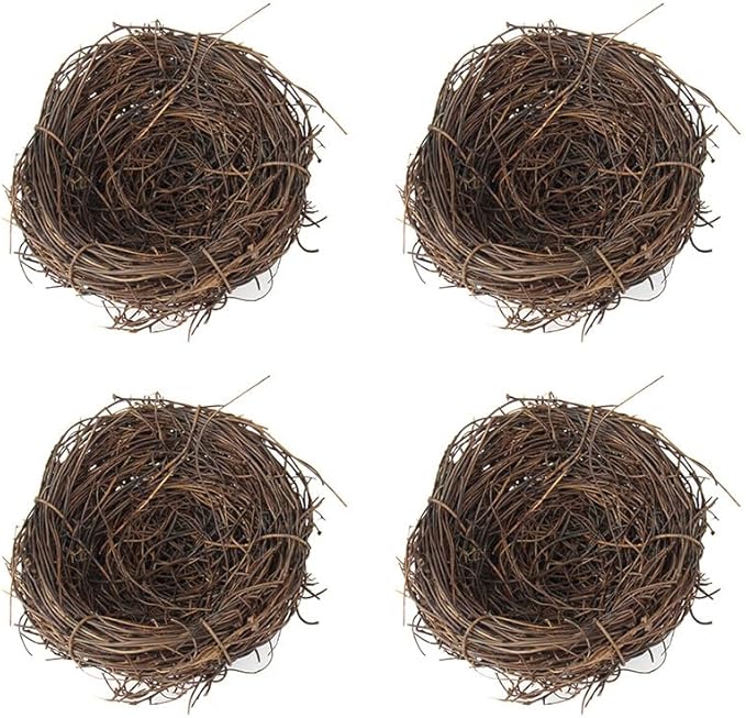Artificial Birds Nest,4 Set Handmade Natural Easter Fake Birds Nest Rattan Bird Nests DIY Craft Tree Decoration Simulation Bird Nest for Wedding Home Garden Party Decor,10cm