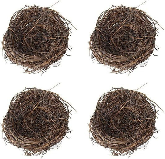 Artificial Birds Nest,4 Set Handmade Natural Easter Fake Birds Nest Rattan Bird Nests DIY Craft Tree Decoration Simulation Bird Nest for Wedding Home Garden Party Decor,10cm