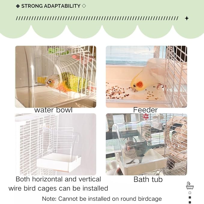 Bird Bath Cage, Cleaning Pet Supplies Cockatiel Bird Clear Bathtub with Bottom Drawer for Little Bird Parrots Spacious Parakeets Portable Shower for Most Birdcage