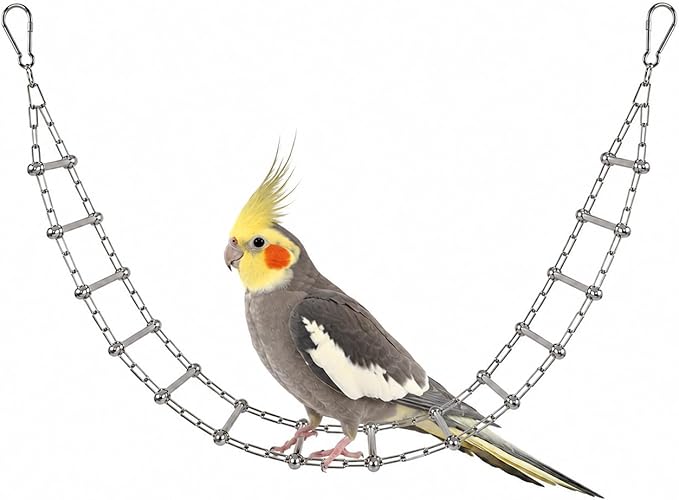 Bird Ladder Bridge, Stainless Steel Hanging Exercise Toy,Cockatiel Toys for Inside Cage, Rustproof & Bite-Proof Metal Ladder for Macaws, Cockatoos, Parakeet, Cockatiel
