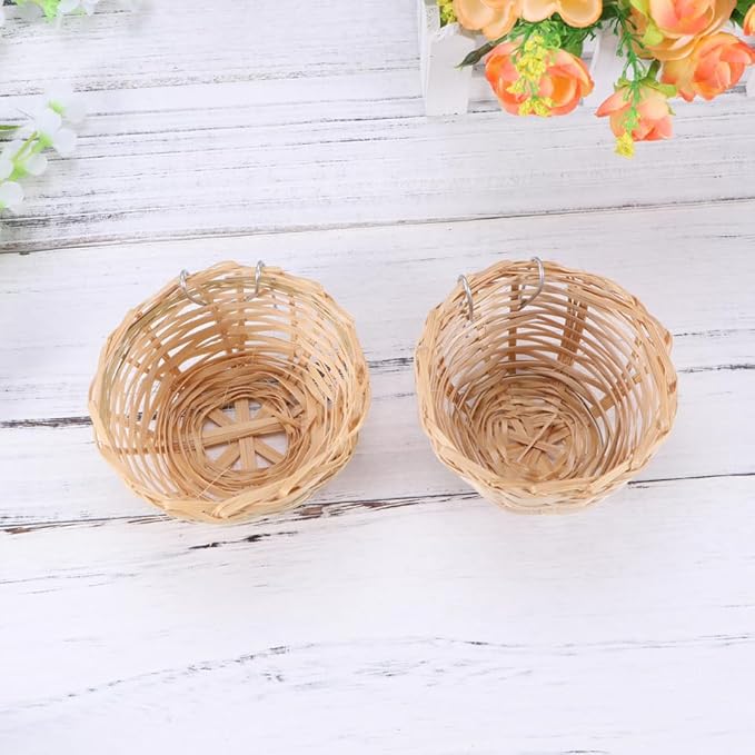 balacoo Handmade Bamboo Bird Nest with Hook Hanging Nest Box 3.93X3.93X2.36In Cozy Shelter for Small Birds Parrots and Doves Natural Bamboo Material Set of 2