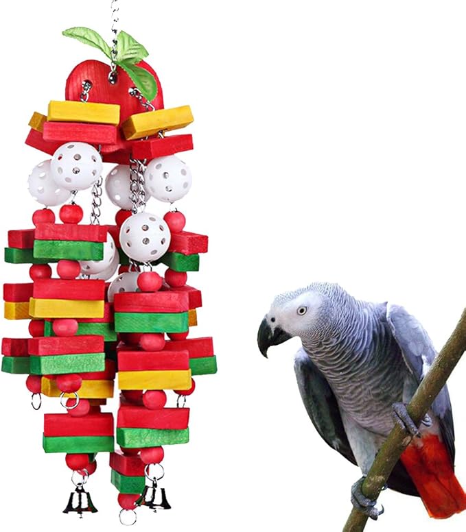 KINTOR Bird Chewing Toy Large Medium Parrot Cage Bite Toys African Grey Macaws Cockatoos Eclectus Amazon (Apple-22inch)