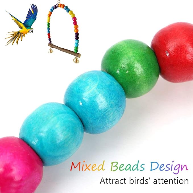Bird Swing, Multi-Color 5.5 x 5.6 Inch Wooden Bird Swings Budgie Swing Toys Hammock for Parakeets Budgie Bird