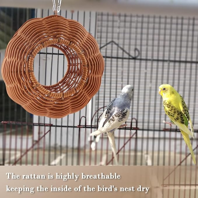 VTurboWay Bird Rattan Nest Chew Resistant Nest Hanging House Parrot Breeding Hideout for Bird Parrot Cockatiel Budgie Parakeet Finch Canary (Double Entrance)